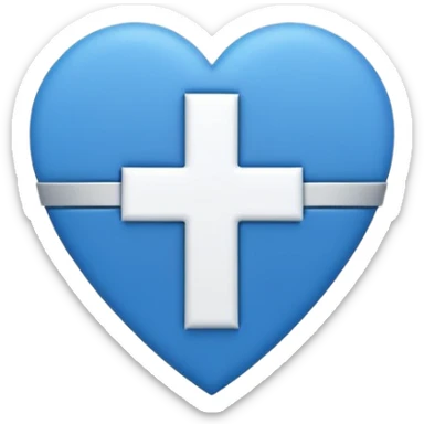 Minimal medical AI logo emoji, heart or shield shape, broken ECG line stylized as letters AI, flat vector style, clean modern healthcare design, blue and white, trustworthy, simple sticker