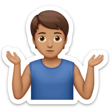 Guy shrugging his shoulder with 6 on one and 7 on the other sticker