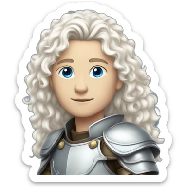 white androgynous guy white long curly hair armor blue eyes sticker