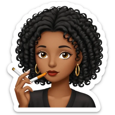 Black girl with eyelashes and curly hair smoking  sticker
