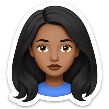 Preserve these features: long, slightly wavy black hair parted to the side, black eyes and eyebrows, full lips, medium-dark (black-brown) skin tone.
The image is a digital vector illustration, with clean lines, flat colors, and stylized semi-realistic features, minimal shading, and a square format. sticker