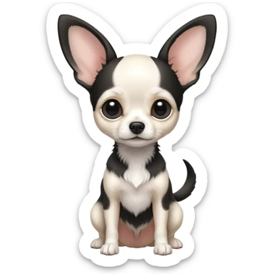 Full White and black Chihuahua - tiny, skinny and big ears. Full body sticker