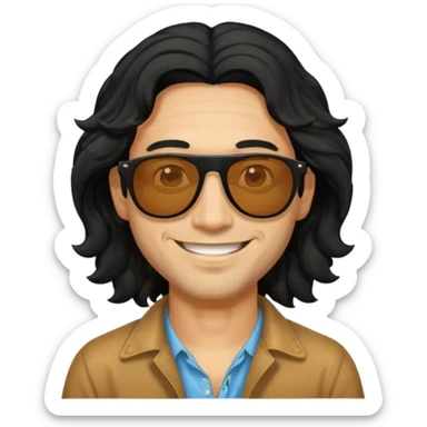 man in hippies type, wearing sunglasses, black wavy hair sticker