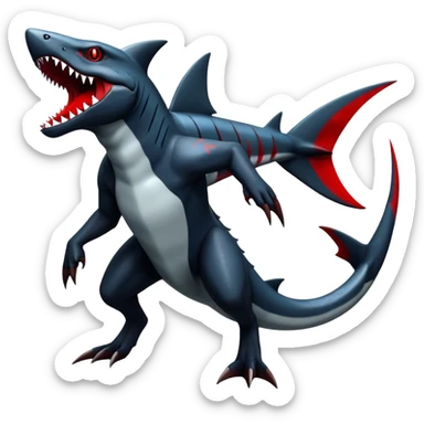 Realistic dark edgy futuristic modern advanced Sharpedo-Houndoom-Garchomp-Gible-Scizor-sergal-hybrid-animal creature with a shark-tail and red scars, full body, with cool sharp markings  sticker