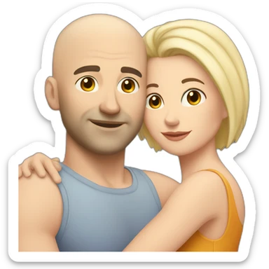 Bald Caucasian man and Caucasian woman with short black hair intimate hug sticker