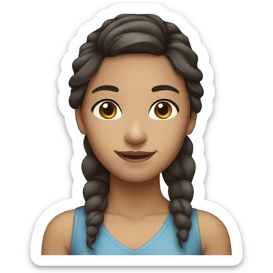 Girl with light olive skin, dark brown hair and blue-grey eyes smiling  sticker