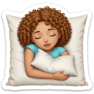 Curly hair medium length mixed girl sleeping on pillow  sticker