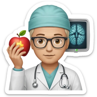male neurosurgeon with glasses holding MRI scan, apple emoji style sticker