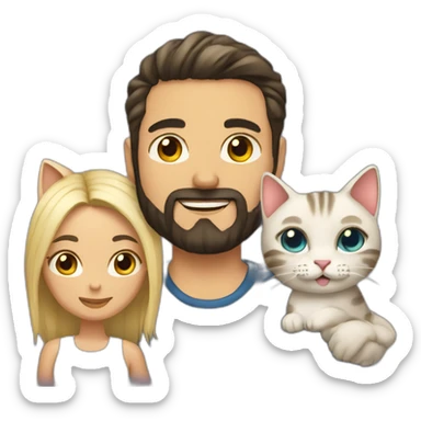 Man dark hair with beard and woman blond hair with tatoos and two cats sticker