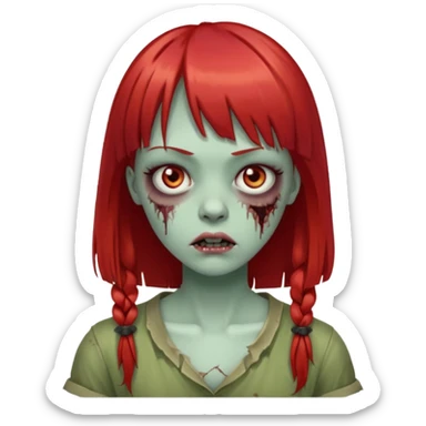 Uma zumbi garota com cabelo vermelho liso e franja reta sticker