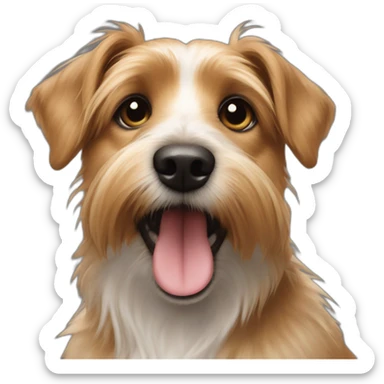 jack Russell cross apoloso cross Yorkshire terrier - long hair light brown all over - fat dog scratching itself sticker
