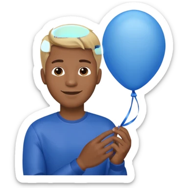 dark brown skin, blonde hair man hold blue balloon sticker