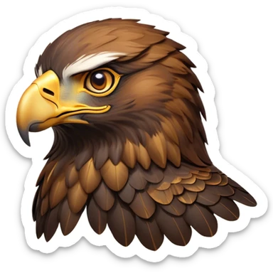 Cinematic Noble Golden Eagle Portrait Emoji, Poised and majestic, with a powerful, broad build, regal hooked beak, and piercing, intense eyes set against richly golden-brown plumage, Simplified yet sharp and sophisticated features, highly detailed, glowing with a soft, amber radiance, high shine, intelligent and commanding, stylized with an air of aerial supremacy, focused and determined, soft glowing outline, capturing the essence of a watchful and confident golden eagle that appears ready to soar out of the screen with effortless authority! sticker