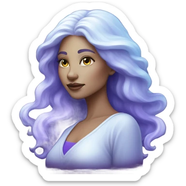 white mystical woman with sparkling galaxy hair with moon and stars in purple and blue shades sticker