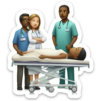 a woman gives birth and doctors stand nearby sticker