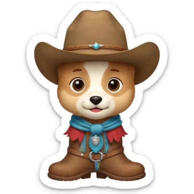 a very cute and adorable anthropomorphic puppy with a cowboy hat and brown boots  sticker