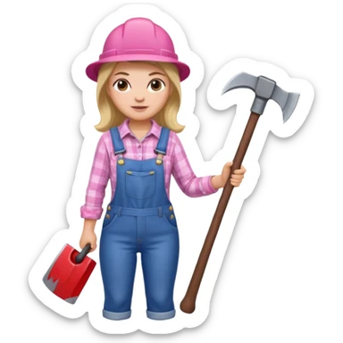 lumberjack woman holding axe pink checked shirt and overall sticker