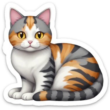 full body colourful light patched calico + white tabby cat cuddling a bigger cat that is dark grey and white tabby cat  and they are in love sticker