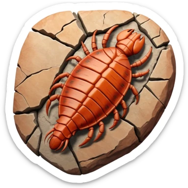 3D render of Trilobite, embedded in a chunk of rough sedimentary rock, cracked stone texture, ancient fossil aesthetic, fossilized in reddish sandstone rock, matte dry finish, Apple emoji style, isolated on white background --v 6.0 sticker