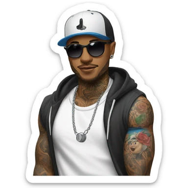 male tattoo artist using hoodie and cap holding tattoo machine sticker