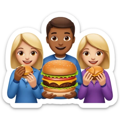 A group of hungry people eating burgers. sticker