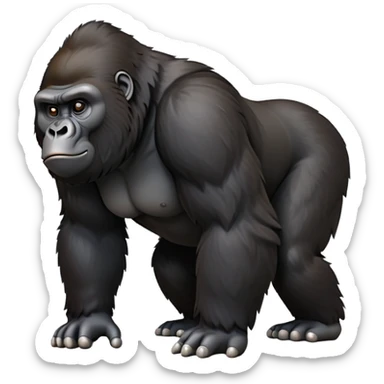 cinematic-gorilla-realistic-full-body-on all fours-emoji,-exuding-strength,-thick-dark-fur-in-the-light,-head-tilted-dramatically,-deep-dark-eyes-filled-with-intense-intelligence,-simplified-yet-realistic-focused-features,-highly-detailed,-glowing-with-an-almost-sarcastic-glow sticker