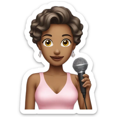 pretty Woman Wearing A Fancy baby pink Dress, Holding a Microphone  sticker