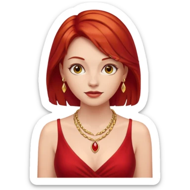 lady in red clothes , red hair, wearing necklace sticker