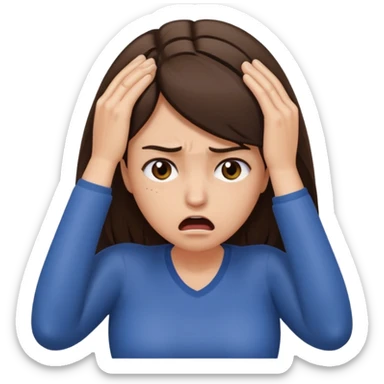 female pulling her hair with mad face, face palm, brunette sticker