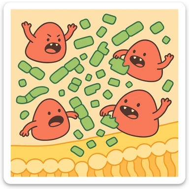 A realistic really detailed of enzymes (red) breaking down starch (green) near a cell membrane (yellow). Macro photography style. No labels. sticker