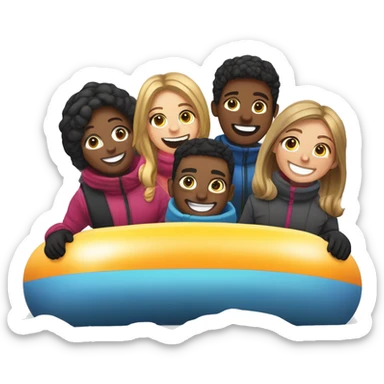A group of friends is going snow tubing in Park city. It is a group of four girls and three boys, and one of the couples just gotten engaged. They are going snow tubing, but alongside them a group of parents are going bobsledding. sticker