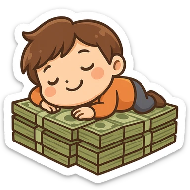 happy person napping on mattress of money sticker