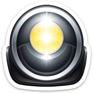 A car headlight, shining brightly with a focused beam of light, cutting through the dark, illuminating the road ahead. The light is intense and clear, often with a white or yellowish glow sticker
