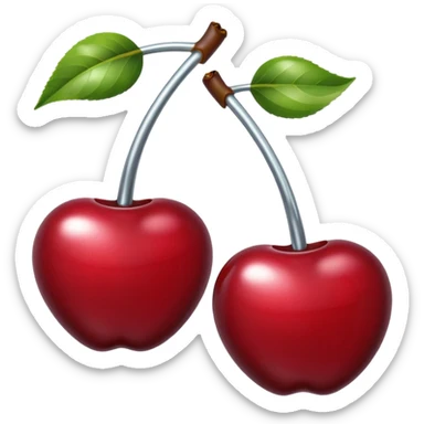 A pair of cherries emoji made of liquid silver chrome, smooth rounded shapes, glossy metallic surface, subtle sensual vibe, luxury sexy aesthetic, iOS emoji style, centered, clean white background sticker