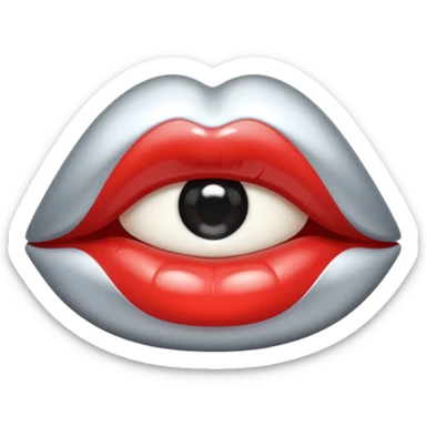 slightly parted lips, silver chrome material, glossy wet shine, seductive aesthetic sticker