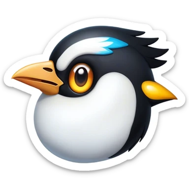 Cinematic Comical Magpie Portrait Emoji, Head tilted dramatically with an exaggeratedly shocked expression, featuring a vibrant, glossy form with wide, comically expressive eyes full of playful disbelief and a subtly animated beak, Simplified yet hilariously expressive features, highly detailed, glowing with a slightly sassy urban glow, high shine, dramatic yet playful, stylized with an air of cheeky mischief, soft glowing outline, capturing the essence of a meme-worthy magpie that looks ready to side-eye its way into viral fame! sticker