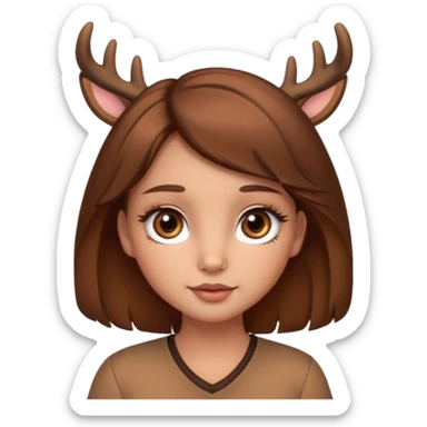 Make a cute girl deer with brown hair and brown eyes give her cute lashes sticker