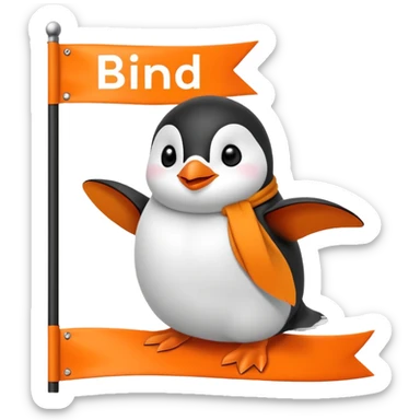 Colorful banner that says 'Bind is Life!!!', in bright orange, and on top of the banner a winking little white happy penguin sticker