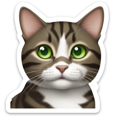 Dark Brown and white tabby cat with green eyes sticker