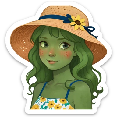 Girl long strawberry blonde wavy hair blue eyes freckles  sticker