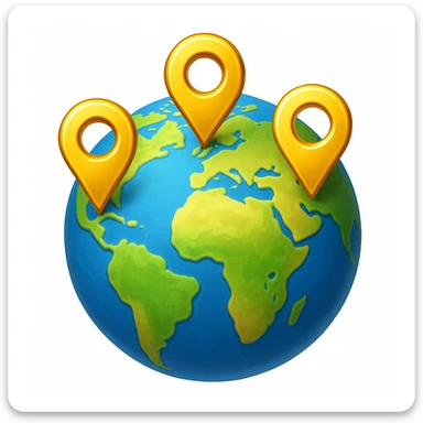 Сгенерируй мне планету на которой стоят геометки, они как будто из золота. В стиле детализированного емодзи, на белом фоне. sticker