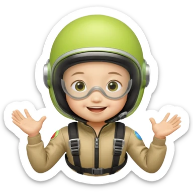 Skydiving asian baby with parachute and UFO lime sticker