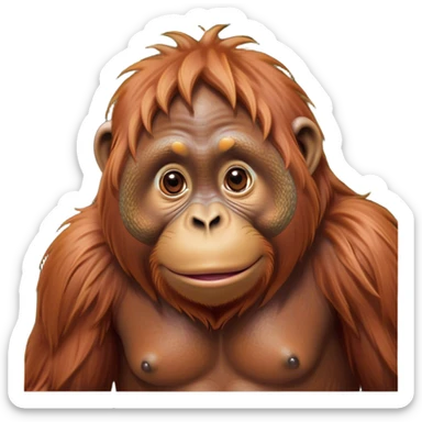 Cinematic Cute Orangutan Portrait Emoji, Head tilted playfully and inquisitively, with a gentle, expressive face accented by soft, flowing fur and round, sparkling eyes brimming with warmth, Simplified yet irresistibly adorable features, highly detailed, glowing with a warm, friendly glow, high shine, affectionate and lively, stylized with a touch of jungle whimsy, bright and endearing, soft glowing outline, capturing the essence of a mischievous yet loving orangutan that seems as if it could swing out of the screen into your arms! sticker