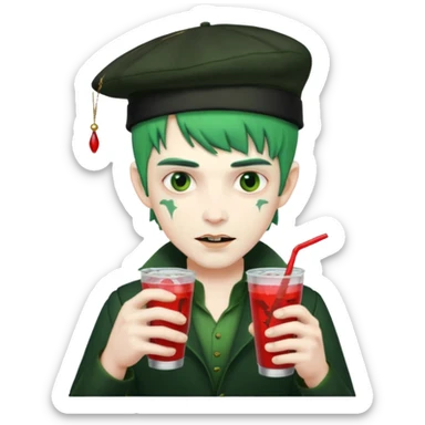 vampire men  green hair Drink holders with hat  sticker