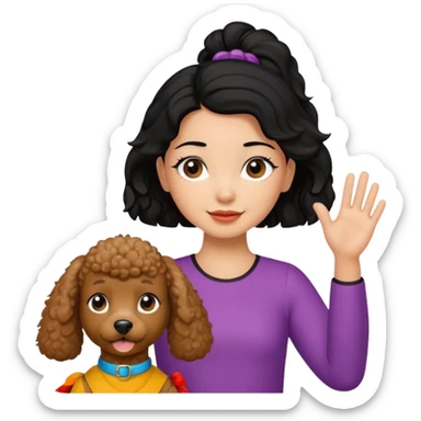 Ponytail black hair girl with brown Poodle say goodbye  sticker