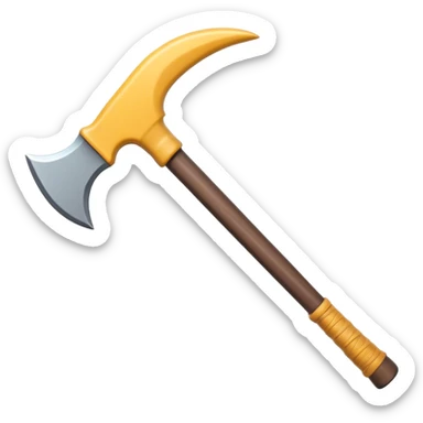 Clash of Clans aesthetic: Cinematic Playful Pixel 3D isometric Pickaxe Emoji, rendered in a 3D vector-style similar to standard emojis with minimal shading and bold, simplified shapes. A compact, distinct form with signature details, softly glowing with a pixelated adventure charm. Simplified yet unmistakably iconic, highly detailed and consistent, glowing with a soft radiance and high shine. Stylized with a touch of classic pixel-art charm and a soft glowing outline, capturing the essence of a beloved gaming relic with a friendly, playful manner! sticker