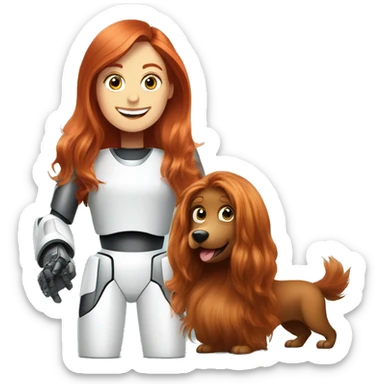 A robot vacuum and a long haired redhead lady being best friends sticker