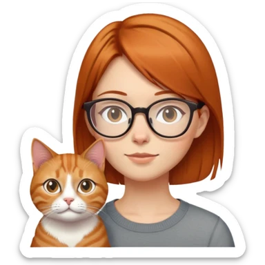 a  girl with glasses  brown  straight Short hair and ginger cat. sticker