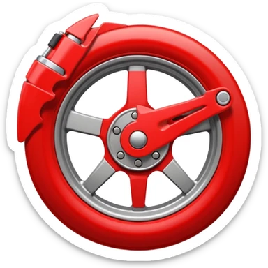 Apple-style emoji of a car wheel with a red brake caliper, clean simple emoji design, smooth shapes, flat yet slightly glossy look, centered on transparent background, no text, no extra details
 sticker