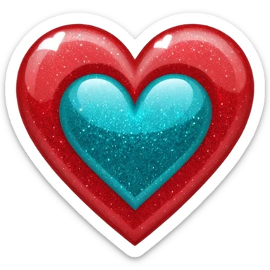 glitter heart split red and teal sticker
